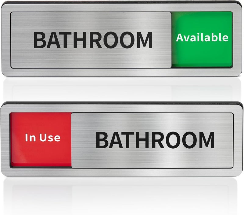 Abudada Bathroom Sliding Door Signs, Restroom Signs for Business Vacant Occupied Restroom Sign In Use/Available Slider Sign for Home Office Or Public Bathroom Door, Brushed Silver Stainless Steel - Image 1